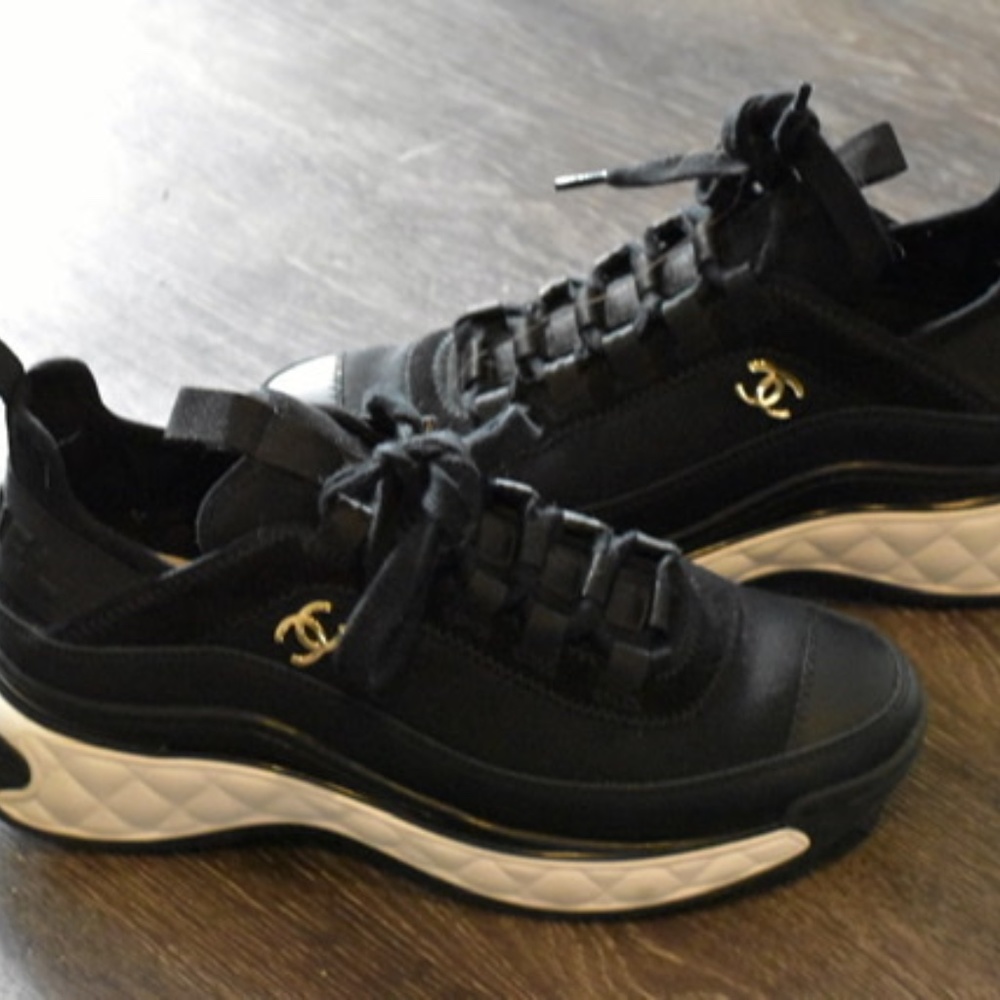 Chanel Fabric Calfskin Suede CC Sneakers 36.5